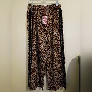 Zaziba Women's Linen Blend Leopard Print Wide Leg Pants Sz XL
